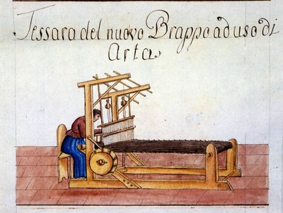 Vävning av ull. 1807. Milanos statsarkiv av Italian School