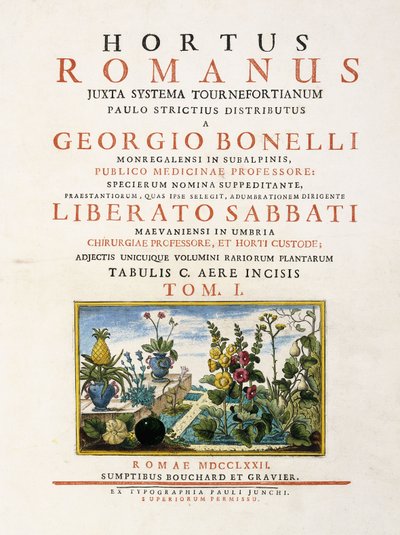 Titelsida från "Hortus Romanus", 1772-1784 av Italian School