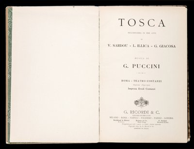 Titelsida, Libretto della Tosca, av Giacomo Puccini, Ricordi Edition, Italien av Italian School