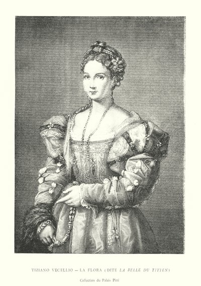 Tiziano Vecellio, La Flora, Say La Belle du Titien, Collection du Palais Pitti (gravyr) av Italian School