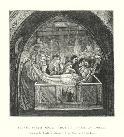 Tommaso di Stephano, kallad Giottino, Gravläggningen, Fresk från grevarnas Bardis kapell, San Silvestro, i Santa Croce (gravyr) av Italian School