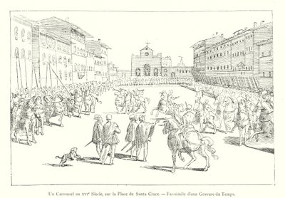 En karusell på 1500-talet, på Plaza de Santa Croce, faksimil av en gravyr från tiden (gravyr) av Italian School