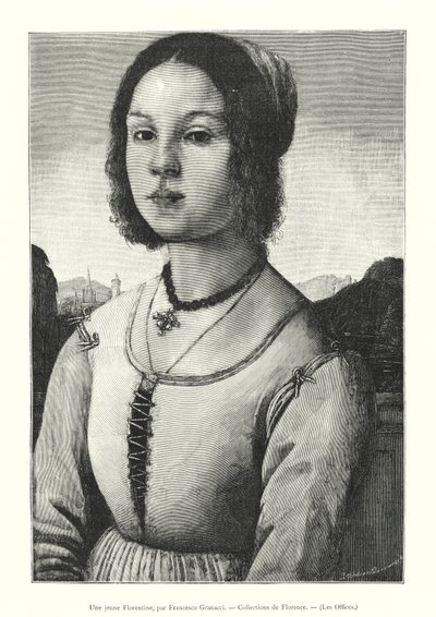 En ung florentinare, av Francesco Granacci, Florens samlingar, Uffizierna (gravyr) av Italian School