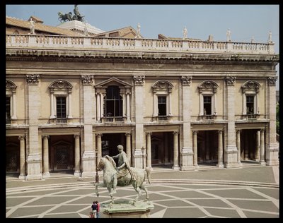 Utsikt över Palazzo Nuovo och ryttarstatyn av Marcus Aurelius (121-180 e.Kr.) av Italian School