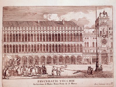 Vy över Procuracy Vecchie på Markusplatsen i Venedig Gravyr av 1703 Venedig, Museo Correr av Italian School