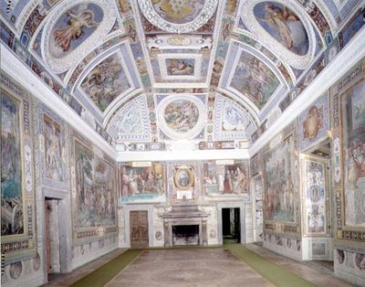 Vy över "Sala dei Fasti Farnese" (Farnese-salen) som Onofrio Panvinio har planerat och Taddeo (1529-66) och Federico Zuccaro (1540-1609) har målat fresker av 1557-83 (fresker). av Italian School