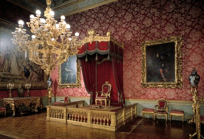 Utsikt över tronrummet eller Chamberlains Room 1800-talets kungliga lägenheter, Palazzo Pitti, Florens Italien av Italian School