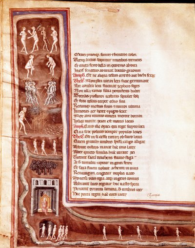 Utsikt över underjorden, karaktärer och monster, vandrande själar i underjordens cirklar, illustration till Furious Hercules av Seneque (Miniature av Italian School