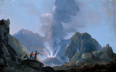 Vy över Vesuvius krater 1829 (gouache) av Italian School