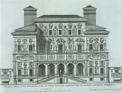 Vy över fasaden av Villa Borghese, Rom av Italian School