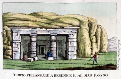 Utsikt över templet som ligger på vägen till Berenice idag Benghazi och till Röda havet. Författaren, Giovanni Battista (Gianbattista) Belzoni (1778-1823), är en italiensk upptäcktsresande och arkeolog som har gjort viktiga arkeologiska upptäckter i Egypte av Italian School