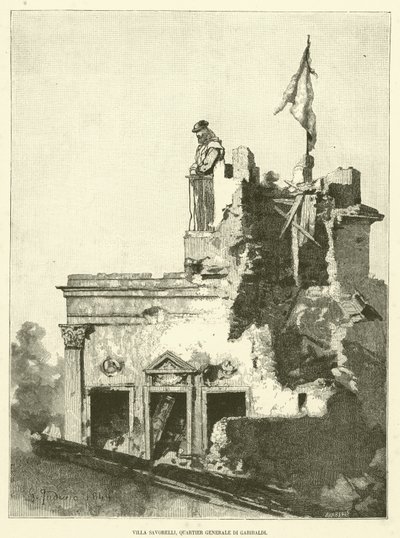Villa Savorelli, Garibaldis högkvarter (gravyr) av Italian School