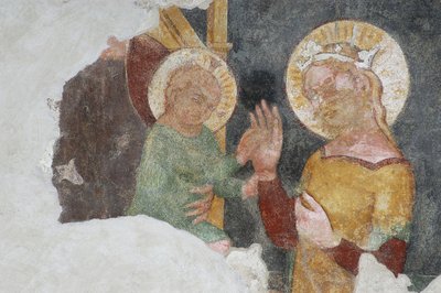 Jungfru Maria och barn (fresk) av Italian School