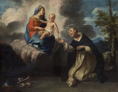 Jungfru med barn och Sankt Dominikus (olja på duk) av Italian School