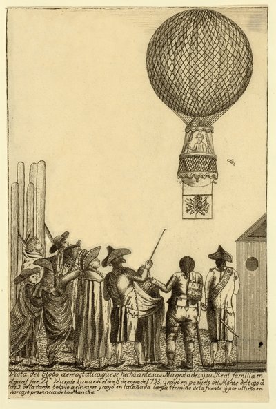 Utsikt över luftballongen som gjordes före hans majestäts pub. 1793. av Italian School