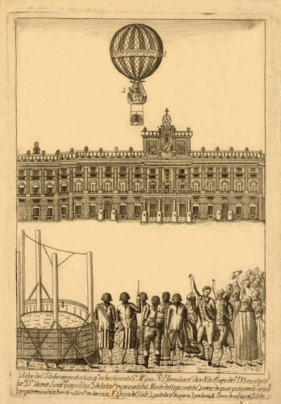 Utsikt över luftballongen. se gjort ante, pub. 1793. av Italian School