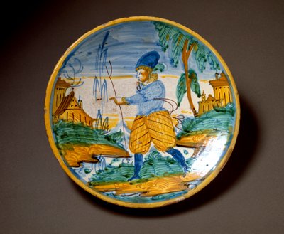 Ung man av adeln. Keramisk platta tillverkad i Viterbo, Italien. Slutet av 1500-talet Florens, Museo Nazionale del Bargello av Italian School
