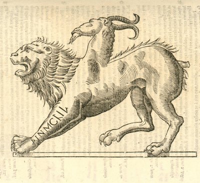 illustration av Monstrosae cuiusdam Chimaerae från Aldrovandis History of Monsters, 1642 av Italian School