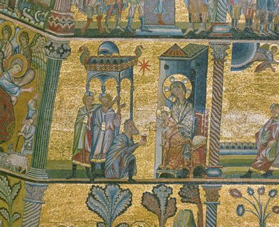 De tre vise männens tillbedjan (mosaik) av Italian school