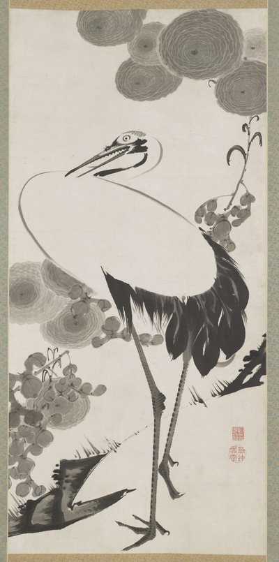 Crane, Hanging Scroll, Edo Period (bläck på papper) av Ito Jakuchu