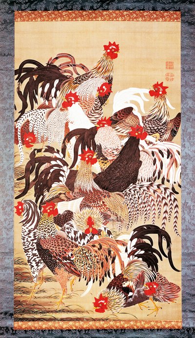 Tretton tuppar, från Doshoku Sai-e (De levande varelsernas färgglada rike) Edo-perioden. ca 1757-66 (färg på siden) av Ito Jakuchu