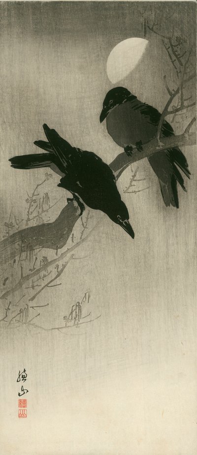 Två korpar, ca 1920 (träsnitt) av Ito Sozan