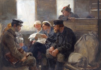 Grupp bolsjeviker på ett tåg av Vladimirov, Ivan Aleksijevitj (1869-1947). Olja på trä av Ivan Alexeyevich Vladimirov
