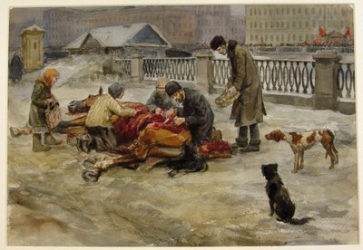 Petrograd 1918 från serien av akvareller ryska revolutionen, 1918 av Ivan Alexeyevich Vladimirov