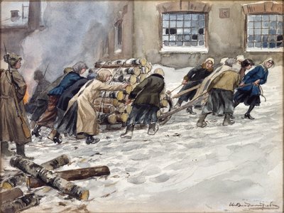 Rekvisition av ved av Vladimirov, Ivan Alexeyevich (1869-1947). Akvarell, Gouache på papper av Ivan Alexeyevich Vladimirov