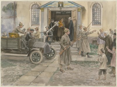 Rekvisition av kyrkoskatterna i Petrograd 5 maj 1922 från serien av akvareller Ryssland av Ivan Alexeyevich Vladimirov