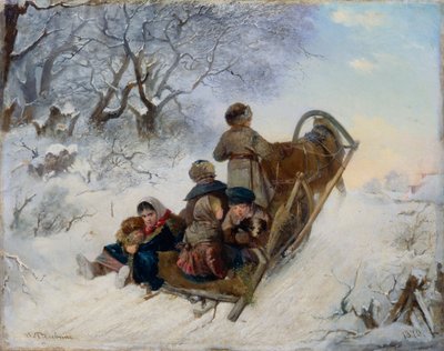Barn på en hästdragen släde, 1870 av Ivan Andreyevich Pelevin