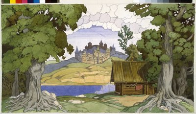 Dekor för operan ""Askolds grav"" av Alexei Vertovski (1799-1862). Verk av Ivan Yakovlevich Bilibin (Bilibin) (1876-1942), akvarell på papper av Ivan Yakovlevich Bilibin
