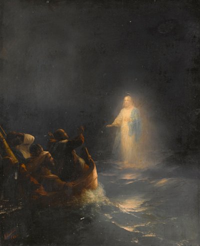 Jesus går på vattnet - Jesus går på vattnet, av Aivazovsky, Ivan Konstantinovich (1817-1900). olja på duk av Ivan Konstantinovich Aivazovsky