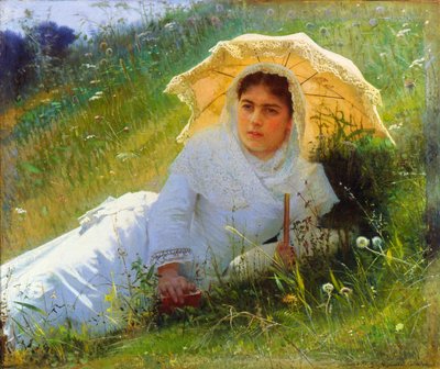 En varm dag på gräset. Middagen 1883 av Ivan Kramskoy