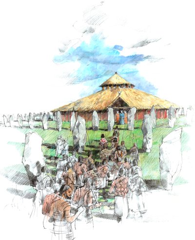 Ceremoniell procession Avebury Stone Circle-helgedom, Wiltshire, 3:e årtusendet f.Kr., c1990-2010. av Ivan Lapper