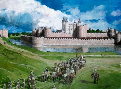 Rekonstruerad vy av Towern i London, som visar kung Edward I:s färdigställda yttre ringmur år 1300 av Ivan Lapper