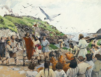 Tintagel Castle Legendariska födelseplatsen för King Arthur, Cornwall, Dark Ages, 1994. av Ivan Lapper