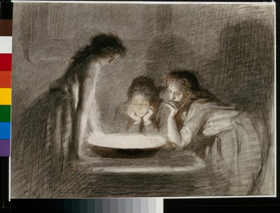 Divination la veille de Noel (spådomsförklaring på julafton) - Penna, pensel, sepia på papper av Ivan Nikolayevich Kramskoi (Kramskoy) (1837-1887) av Ivan Nikolaevich Kramskoy