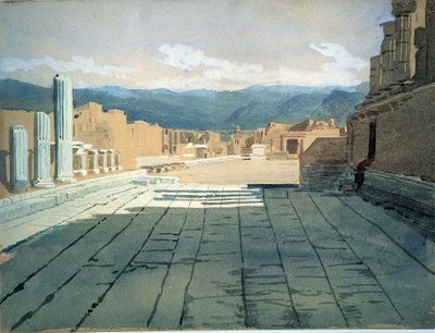 Pompei (Italien) (Pompei). Utsikt över forumet av romerska ruiner i Neapelbukten, framför Vesuvius. Verk av Ivan Nikolayevich Kramskoi (1837-1887), akvarell på papper av Ivan Nikolaevich Kramskoy