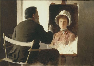 Kramskoy målar ett porträtt av sin dotter, 1884 av Ivan Nikolaevich Kramskoy