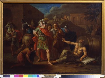 Alexander den store (Alexander III av Makedonien, 356-323 f.Kr.) besöker Diogenes (Diogenes från Sinope eller cynikern, cirka 413-cirka 327 f.Kr.) i Korinth (Grekland) av Ivan Philippovich Tupylev
