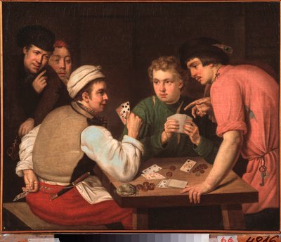 The Cardsharps - Målning av Ivan Philippovich Tupylev (Toupylev) (1758-1821), olja på duk av Ivan Philippovich Tupylev