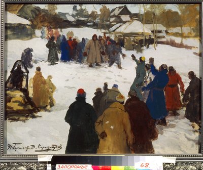 Fig kamp. (Knytnävsslagsmål), ca 1910 (tempera på kartong) av Ivan Silych Goriuschkin Sorokopudov