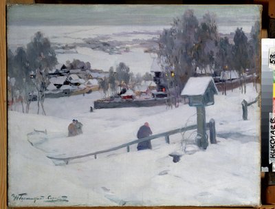 Vinterkväll, 1900-tal (olja på duk) av Ivan Silych Goriuschkin Sorokopudov