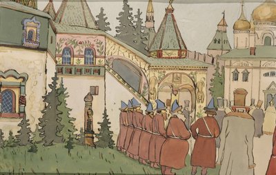 Illustration till sagan The Feather of Finist the Falcon, tidigt 1900-tal av Ivan Yakovlevich Bilibin