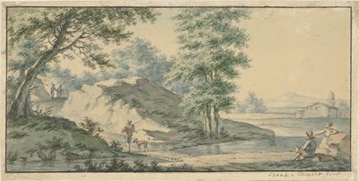 Landskap med en bro av Izaak Schmidt