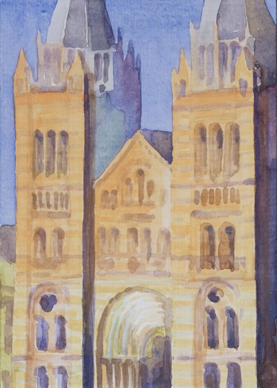 Huvudingången till The Natural History Museum, London, Sunset, 1994 (wc på papper) av Izabella Godlewska de Aranda