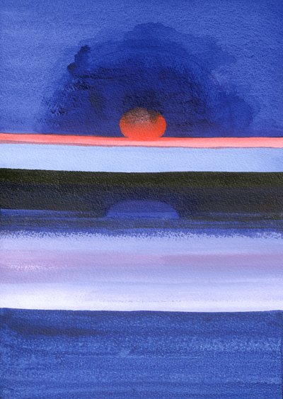 Havslandskap, solnedgång, Helsingfors, 1991 (akryl på duk) av Izabella Godlewska de Aranda