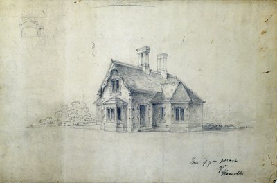 Stationshuset, ca 1850 (penna på papper) av J.A. Davies