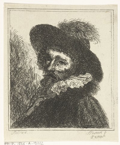 Mans porträtt med hatt av J.B. Bernaert